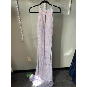 Periwinkle lace formal dress